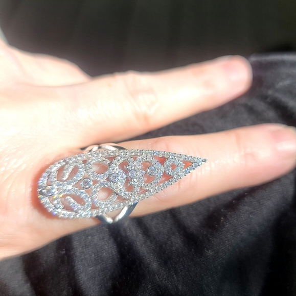 Sterling spike ring w/white sapphires & topaz sz8 - Picture 13 of 13